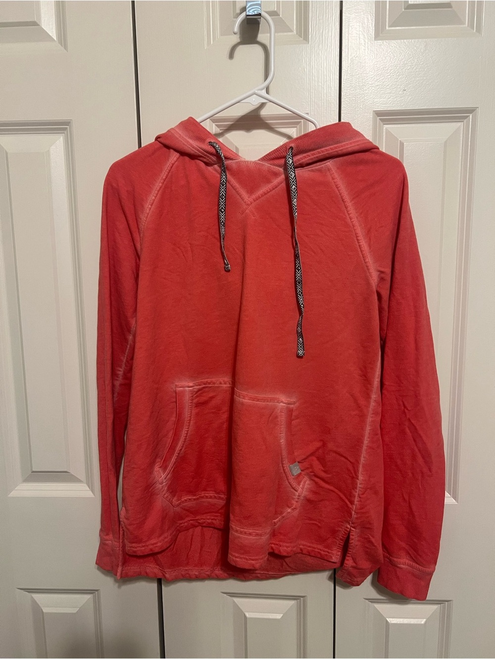 Ascend Coral Pink Pullover Hoodie with Patterned Drawstrings